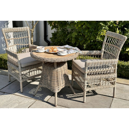 Luxury Amalfi Beige Metal Outdoor Bistro Table With Wood Top