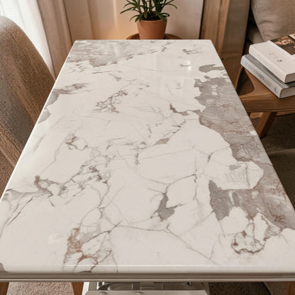 Luxury Arriana Dining Table With Double Ring Chrome Base In White Marble