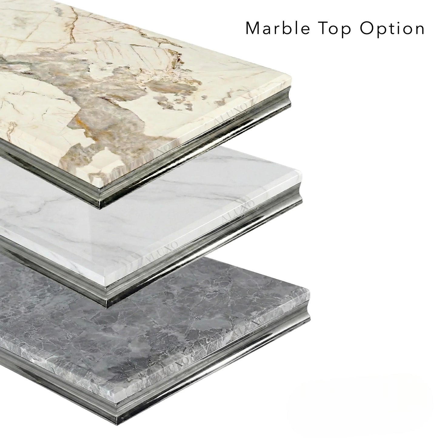 Luxury Arriana Dining Table With Double Ring Chrome Base In White Marble