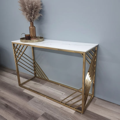 Luxury Asuka Slim Design Gold Console Table With 120x40cm Polar White Stone Top