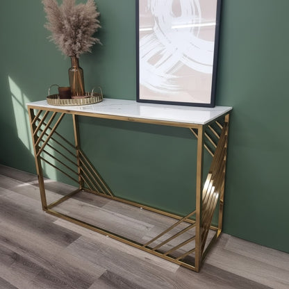 Luxury Asuka Slim Design Gold Console Table With 120x40cm Polar White Stone Top