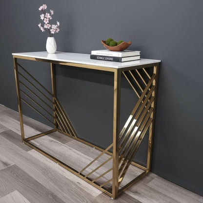 Luxury Asuka Slim Design Gold Console Table With 120x40cm Polar White Stone Top