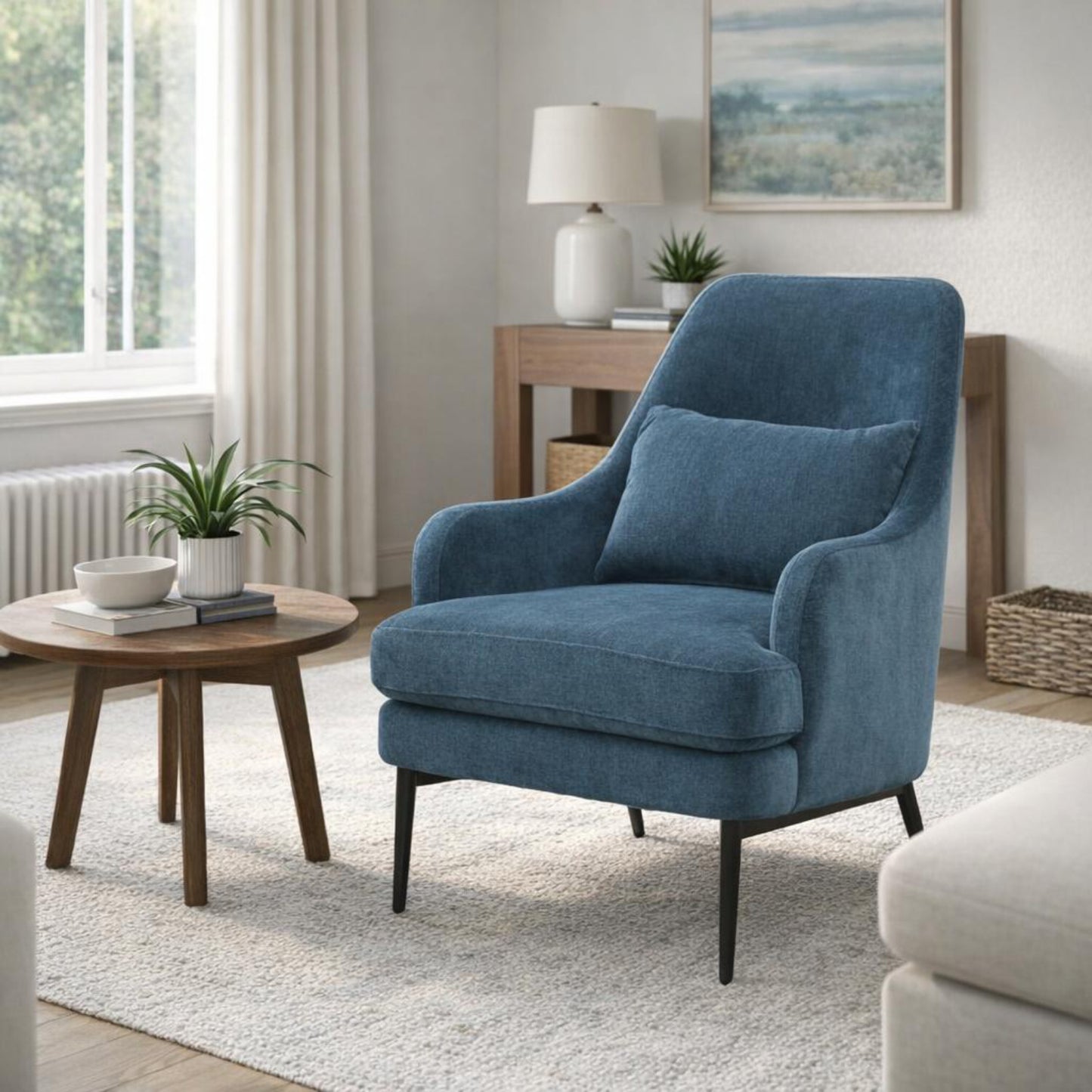 Luxury Avaris Wingback Armchair In Blue Fabric