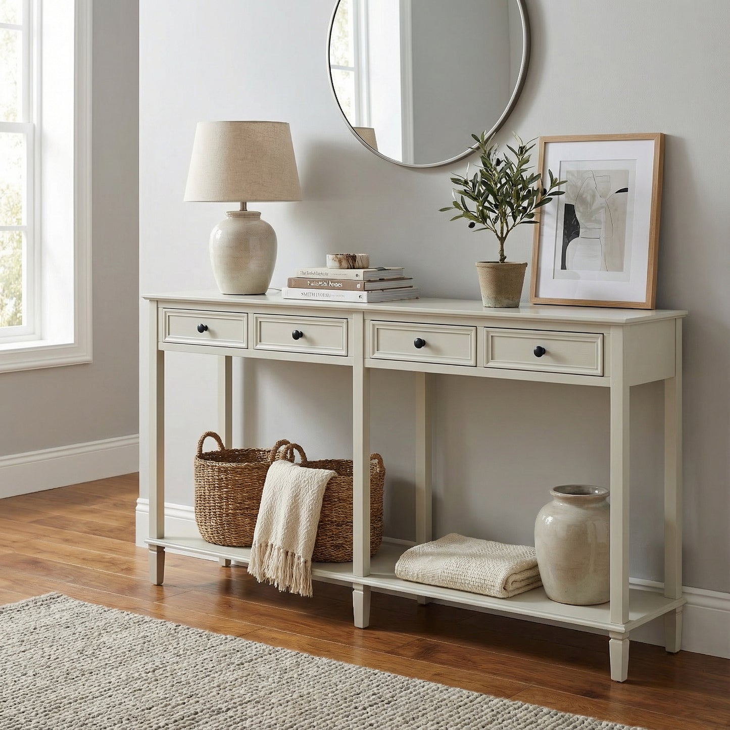 Luxury Belmont White Wood 2 Drawer Console Table