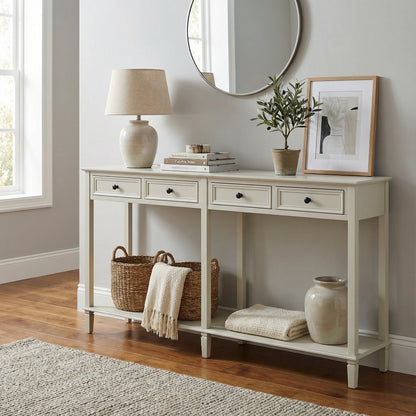 Luxury Belmont White Wood 2 Drawer Console Table