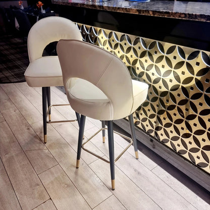 Luxury Bjorn Cream PU Leather Bar Stool With 360° Swivel And Gold Tip Legs