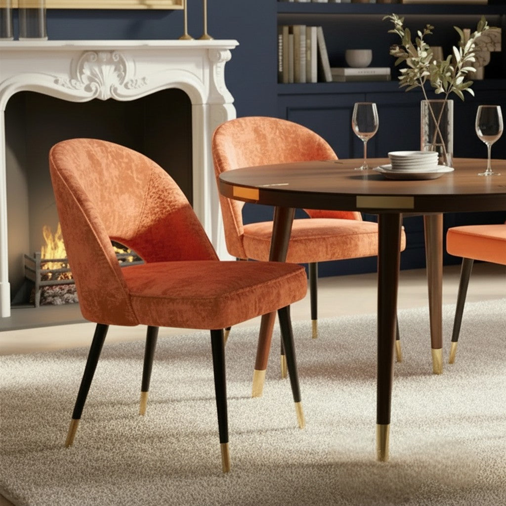Luxury Bjorn Rust Orange Velvet Dining Chairs Scandinavian Modern With Gold Tip Legs