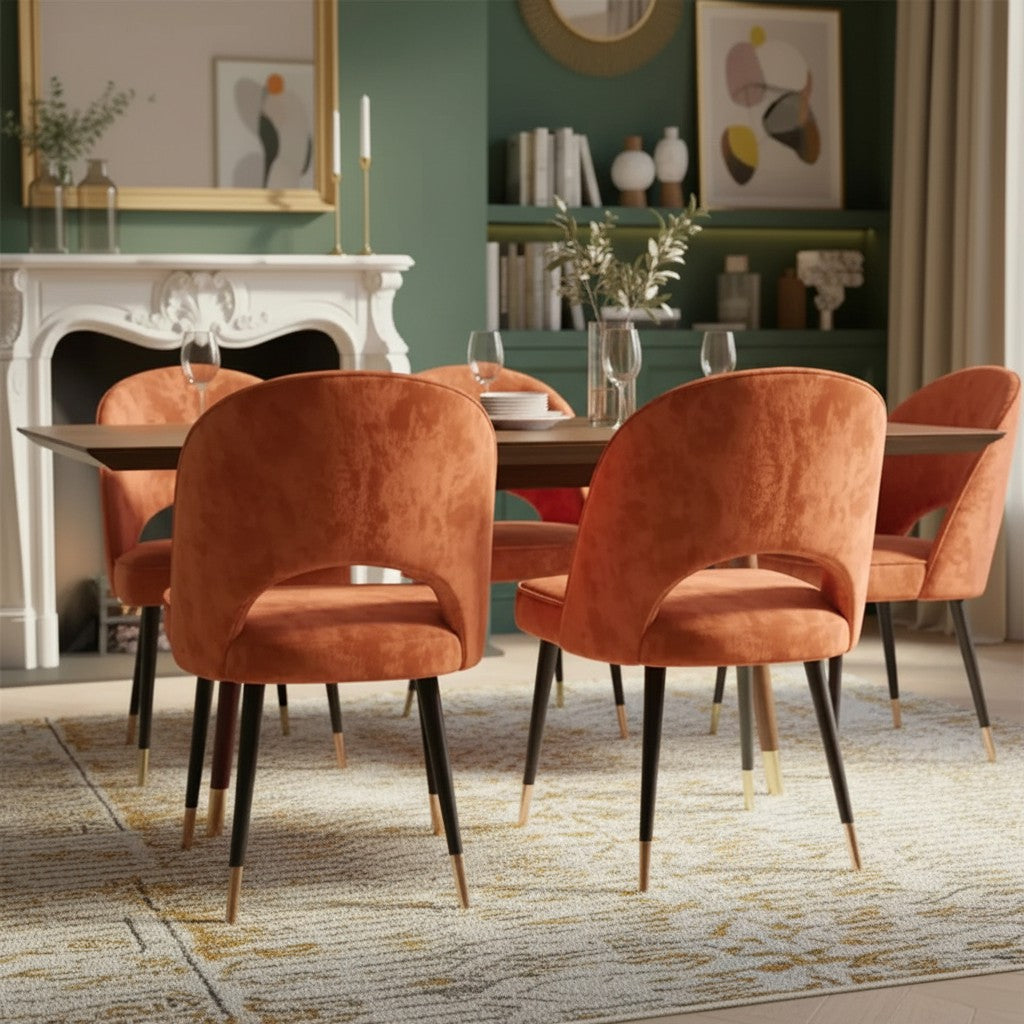 Luxury Bjorn Rust Orange Velvet Dining Chairs Scandinavian Modern With Gold Tip Legs