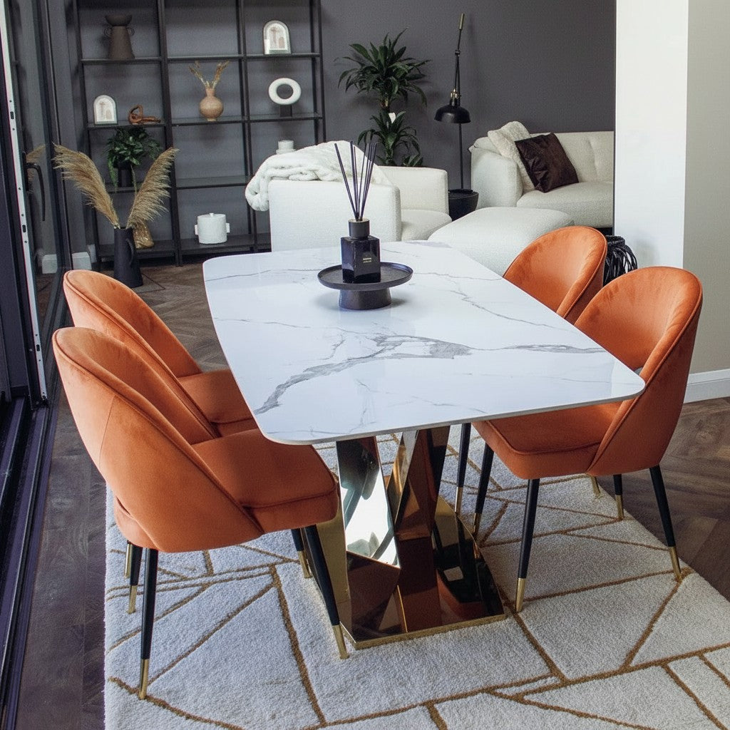 Luxury Bjorn Rust Orange Velvet Dining Chairs Scandinavian Modern With Gold Tip Legs
