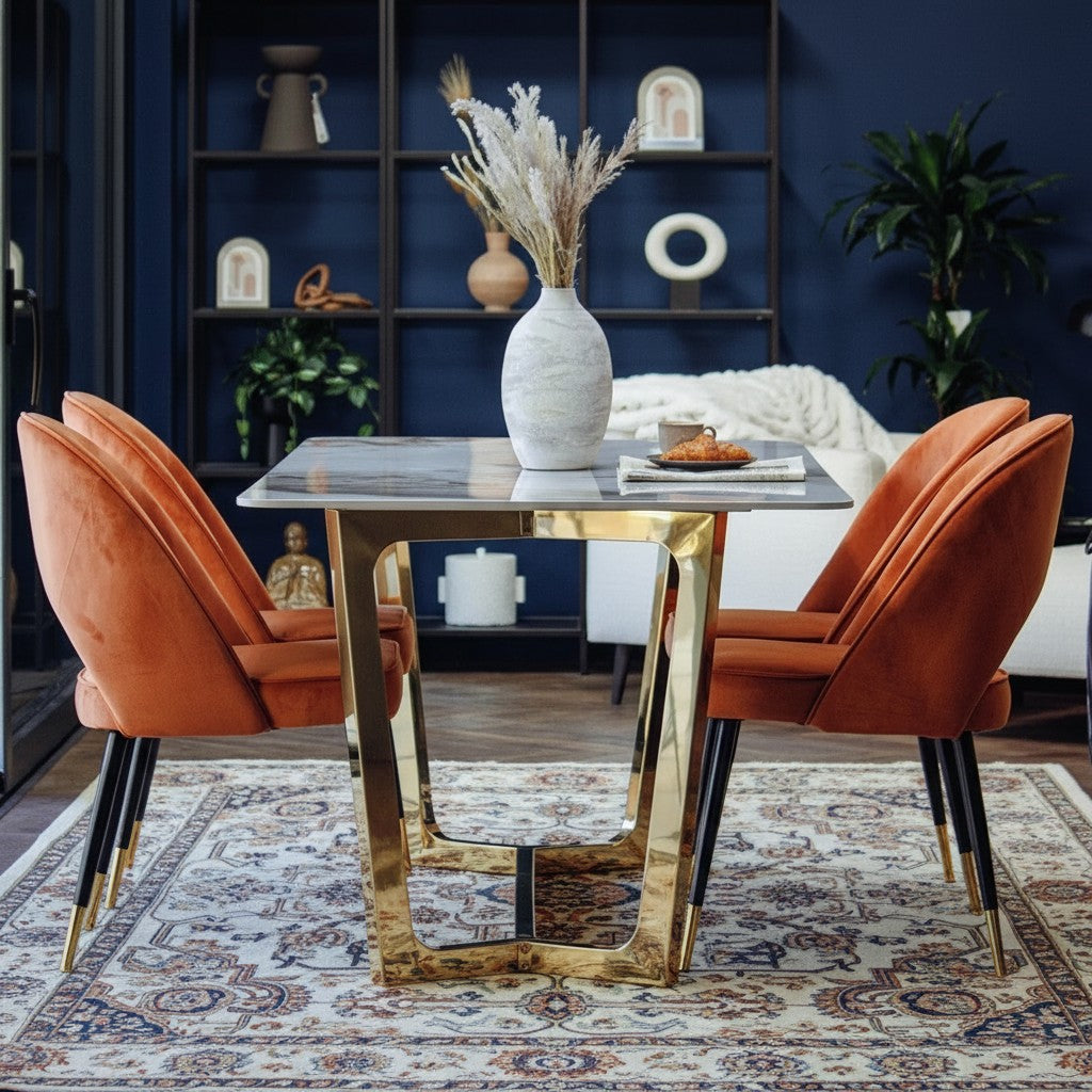 Luxury Bjorn Rust Orange Velvet Dining Chairs Scandinavian Modern With Gold Tip Legs