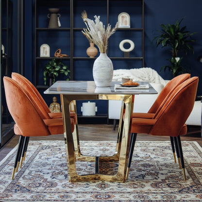 Luxury Bjorn Rust Orange Velvet Dining Chairs Scandinavian Modern With Gold Tip Legs