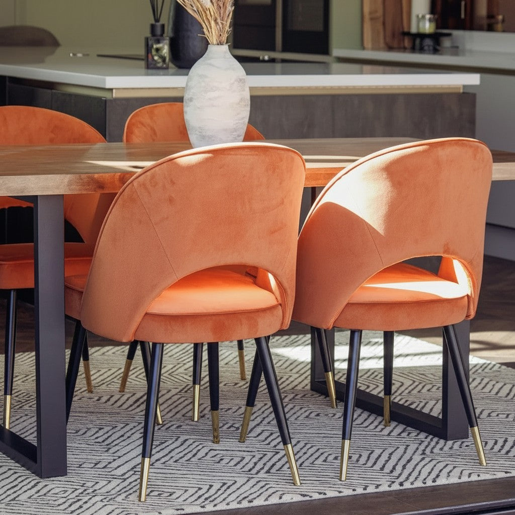 Luxury Bjorn Rust Orange Velvet Dining Chairs Scandinavian Modern With Gold Tip Legs