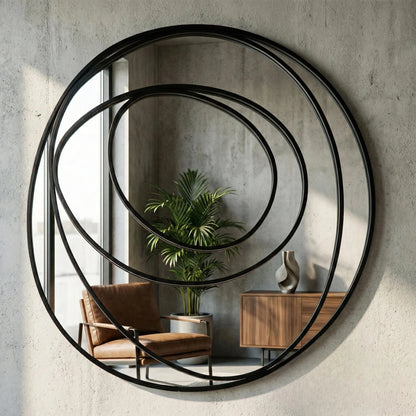 Luxury Brisa 94cm x 87cm Black Sculptural Swirl Wall Mirror