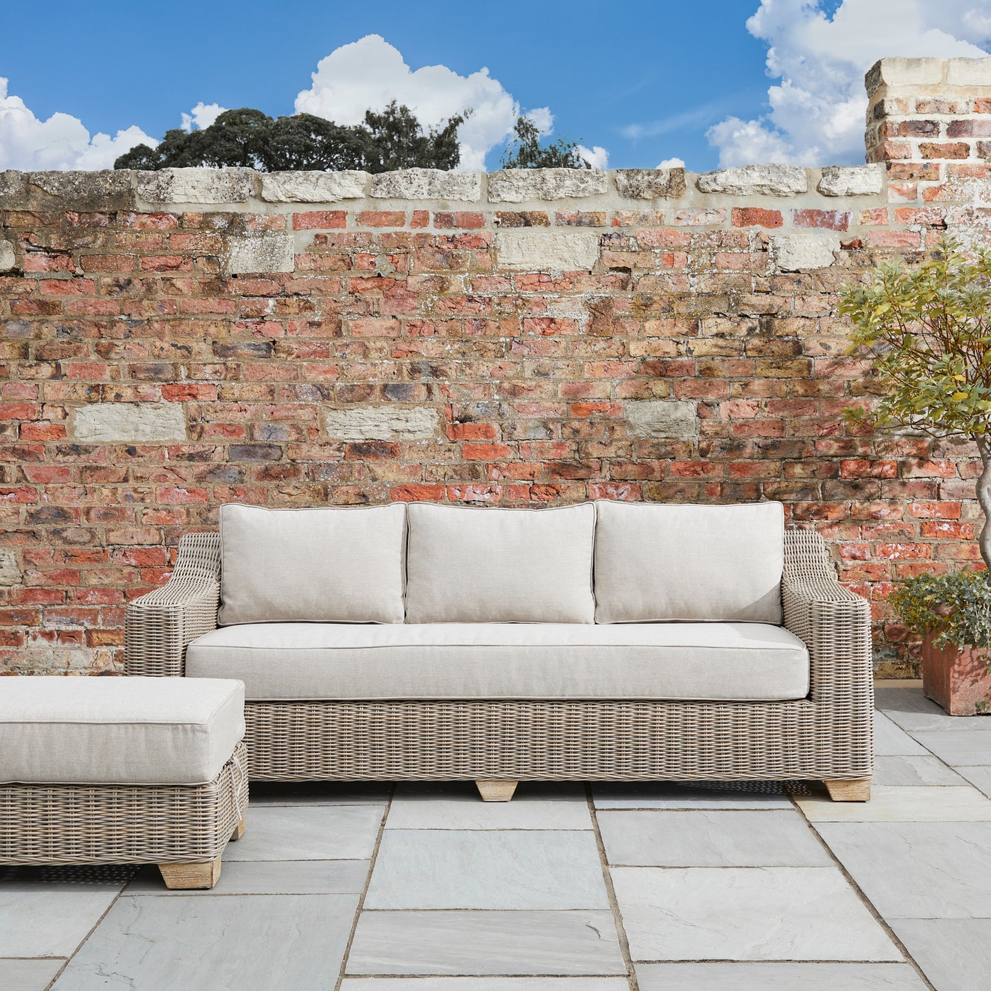 Luxury Capri Beige Metal Frame Outdoor Three Seater Sofa