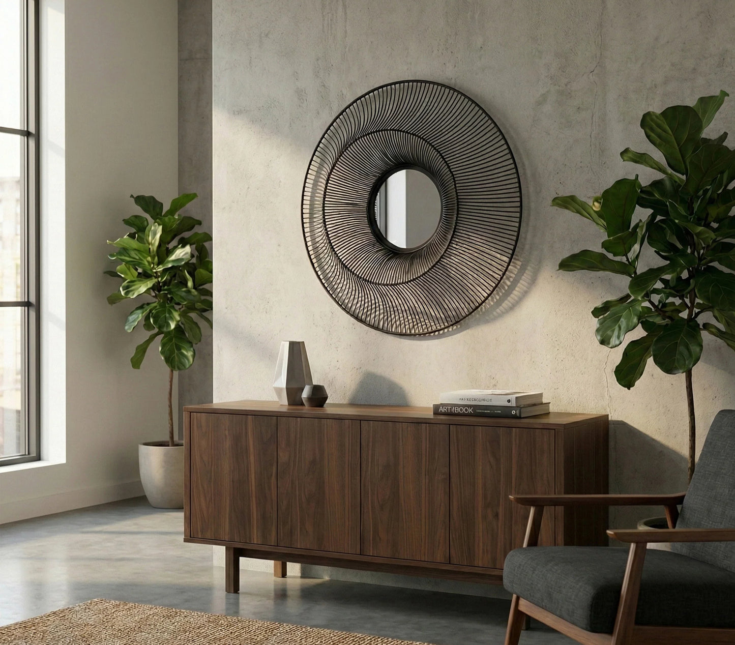 Luxury Chico 61cm Modern Black Wire Industrial Wall Mirror