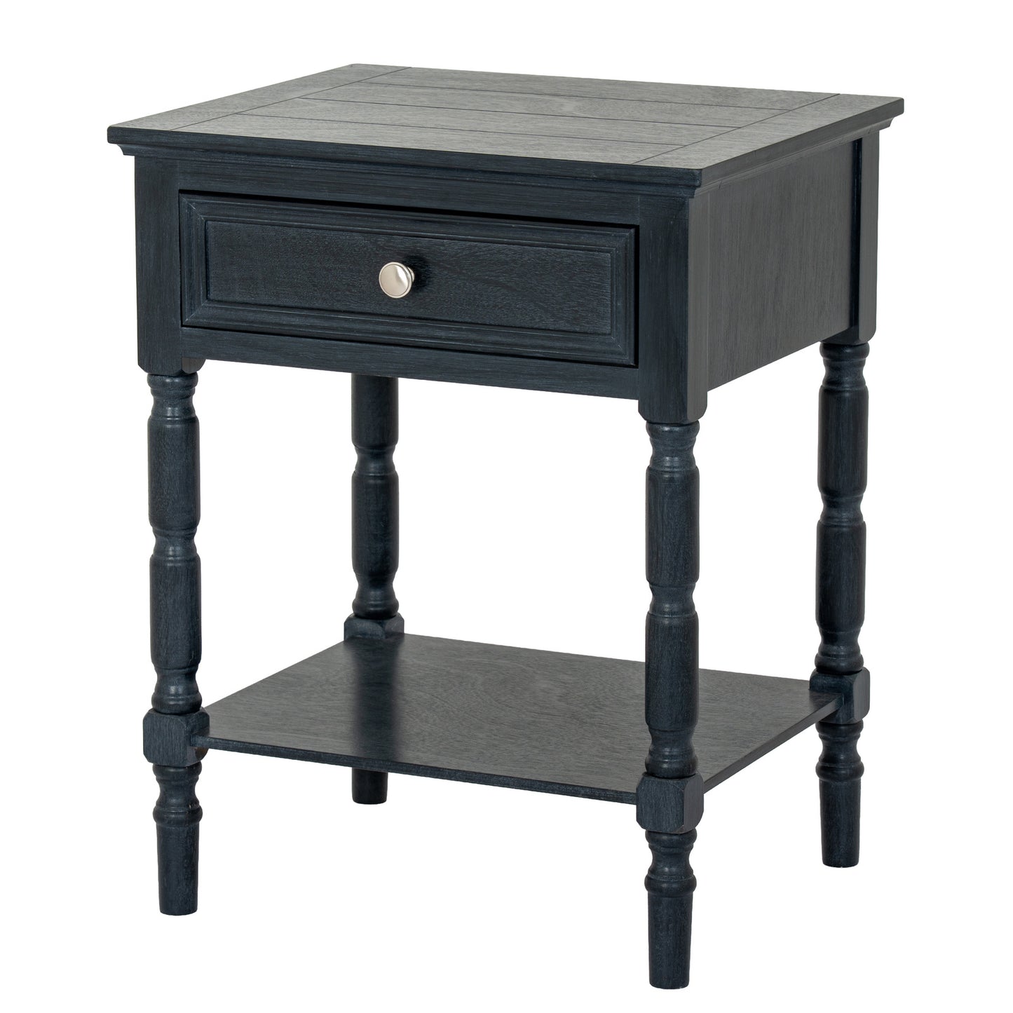 Luxury Contour 1 Drawer Black Wood Side Lamp Table