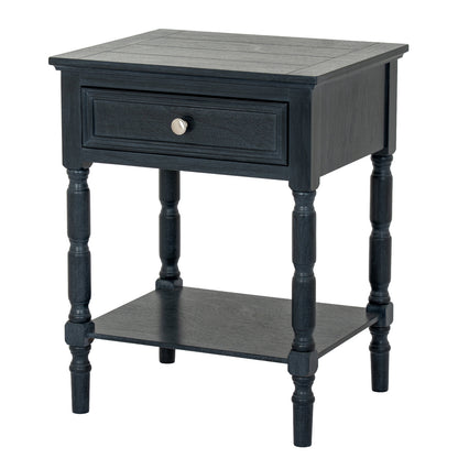 Luxury Contour 1 Drawer Black Wood Side Lamp Table