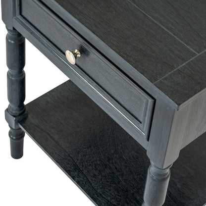 Luxury Contour 1 Drawer Black Wood Side Lamp Table
