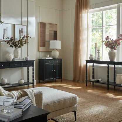 Luxury Contour 2 Drawer 2 Door Black Wood Sideboard