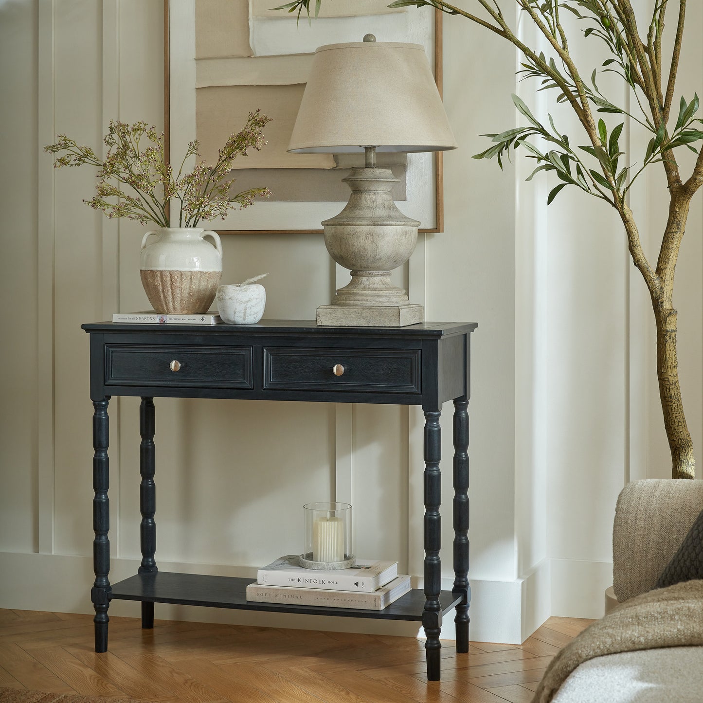 Luxury Contour 2 Drawer Black Wood Console Table