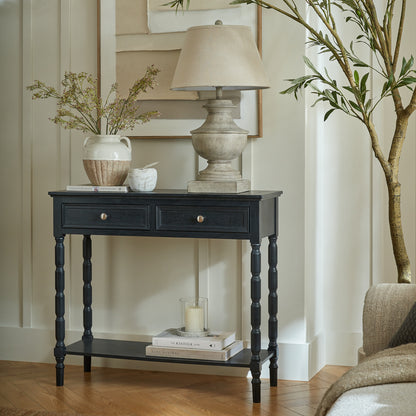 Luxury Contour 2 Drawer Black Wood Console Table