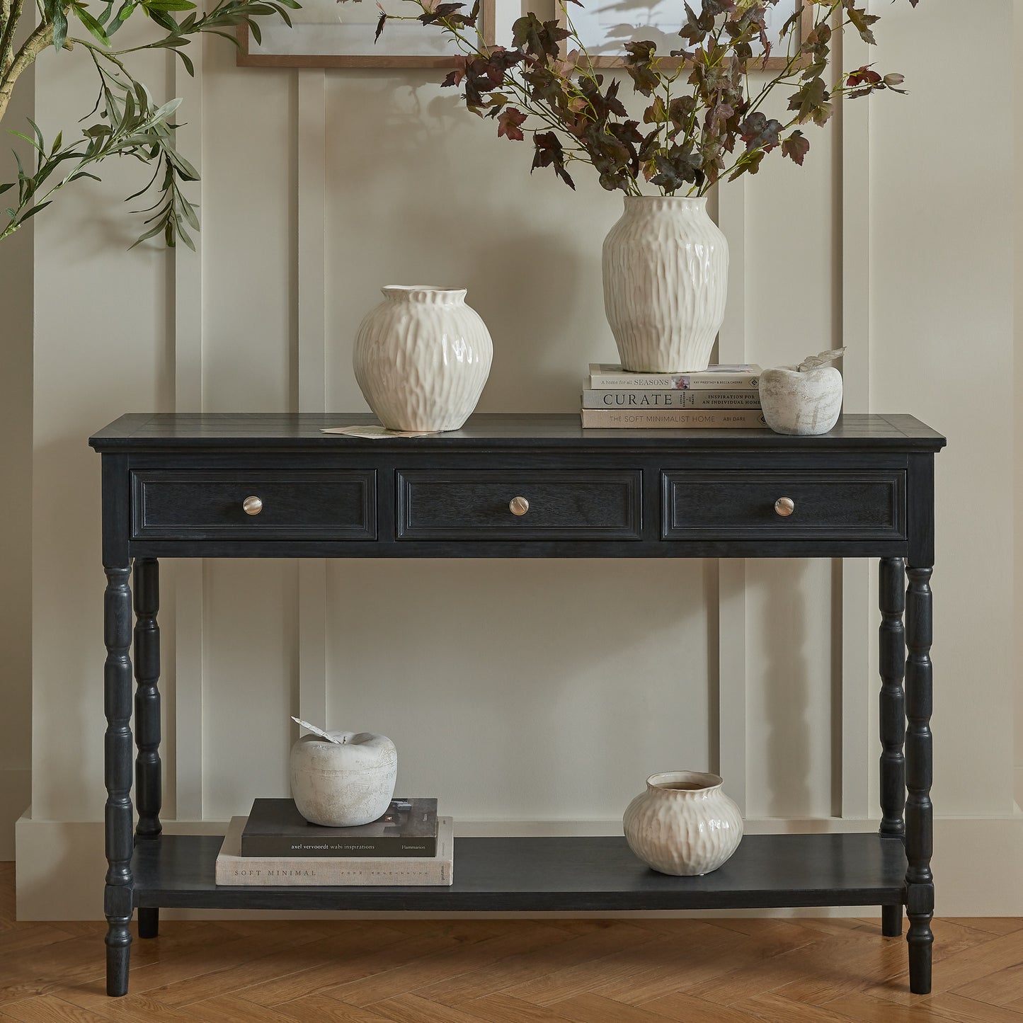 Luxury Contour 3 Drawer Black Wood Console Table