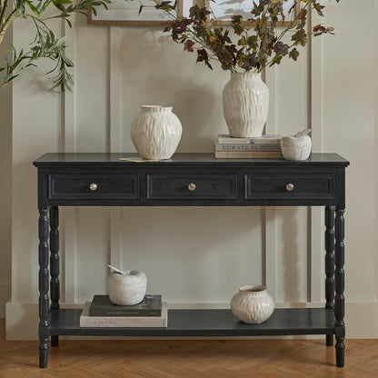 Luxury Contour 3 Drawer Black Wood Console Table