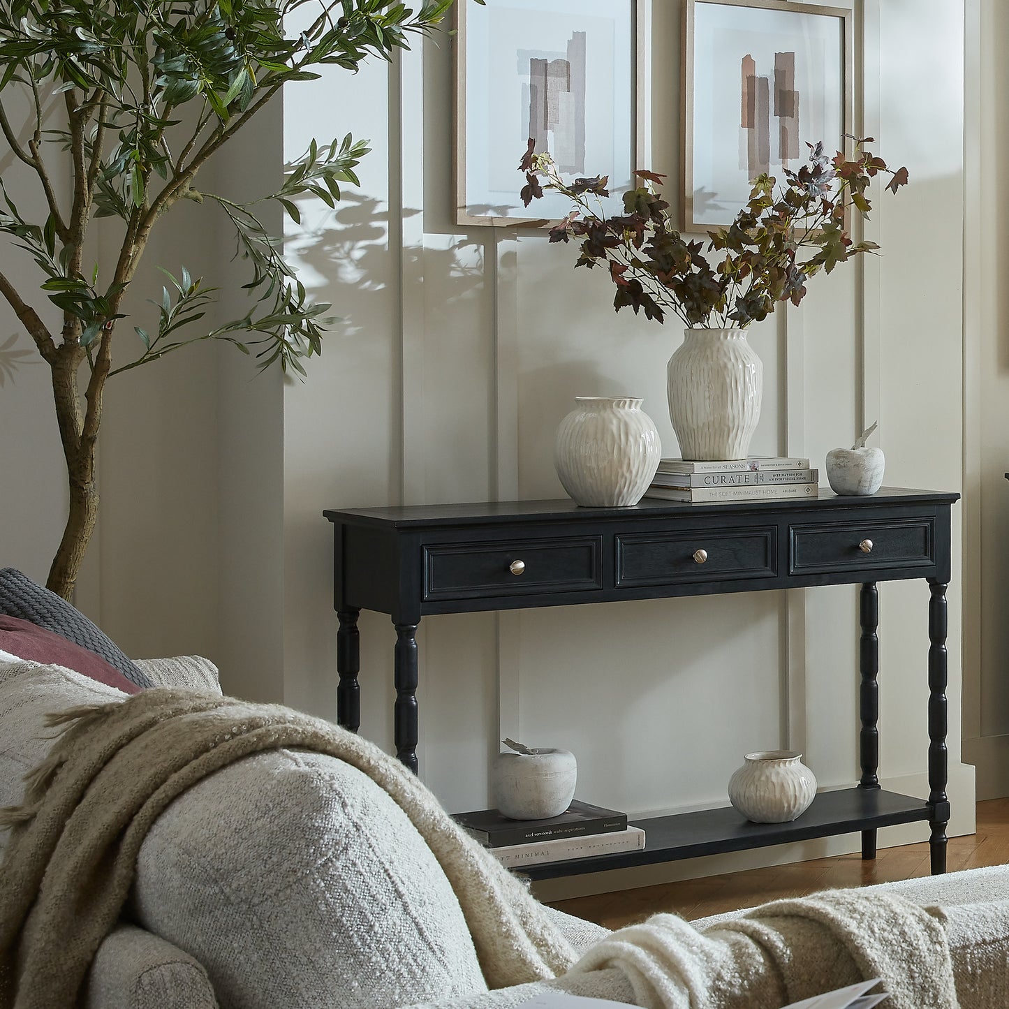 Luxury Contour 3 Drawer Black Wood Console Table