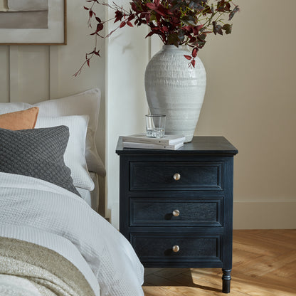 Luxury Contour 3 Drawer Black Wood Side Lamp Table