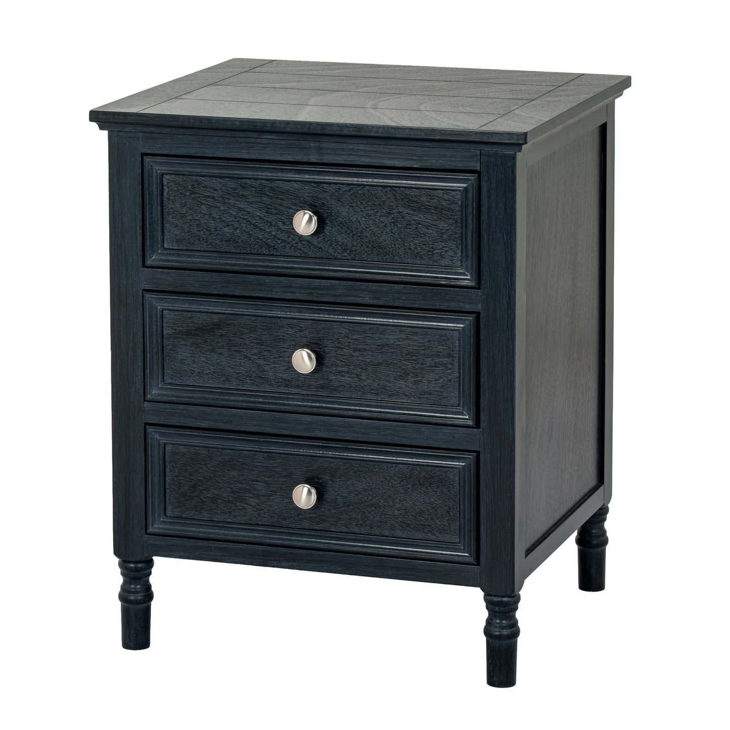 Luxury Contour 3 Drawer Black Wood Side Lamp Table