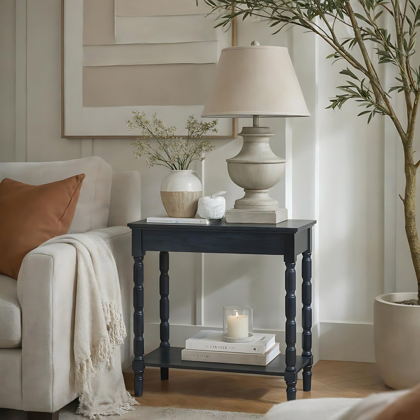 Luxury Contour Black Wood Console Table