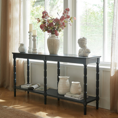 Luxury Contour Black Wood Large Console Table