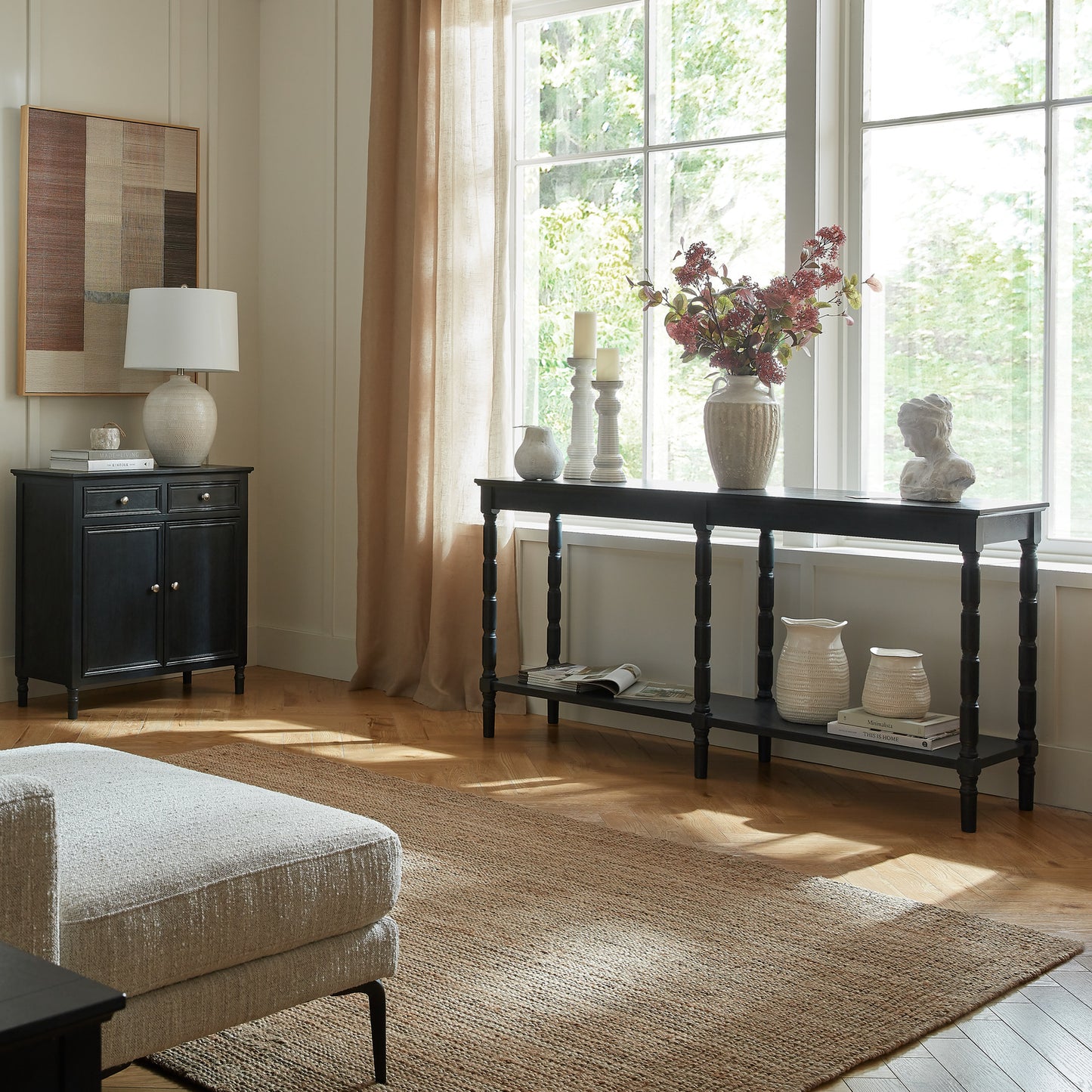 Luxury Contour Black Wood Large Console Table