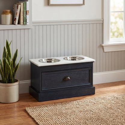 Luxury Contour Black Wood Pet Feeder Table
