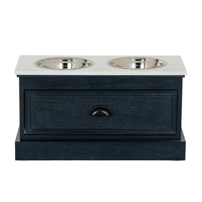 Luxury Contour Black Wood Pet Feeder Table