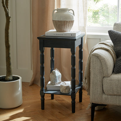 Luxury Contour Black Wood Side Lamp Table