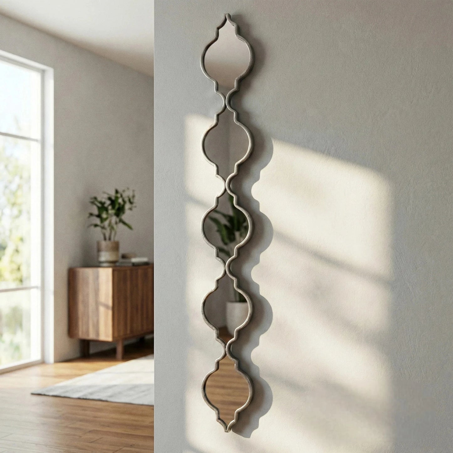 Luxury Elden 132cm Vertical Quatrefoil Slim Wall Mirror in Silver
