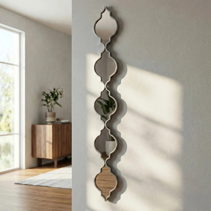 Luxury Elden 132cm Vertical Quatrefoil Slim Wall Mirror in Silver
