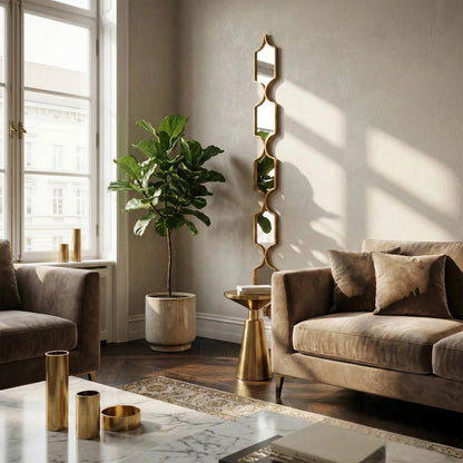 Luxury Elden 145cm Geometric Linked Slim Wall Mirror in Gold