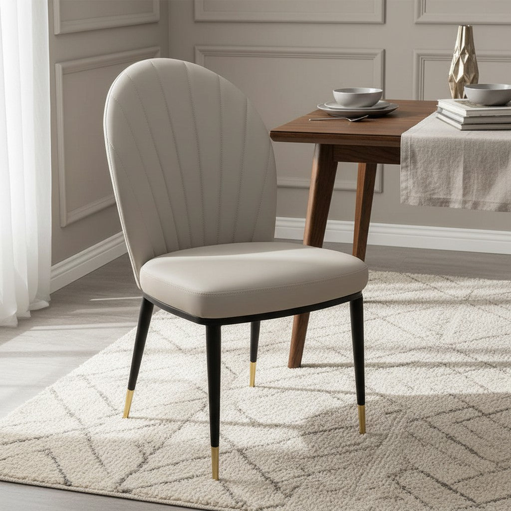Luxury Etta Beige/Cream Leather Dining Chair With Gold Tip Legs