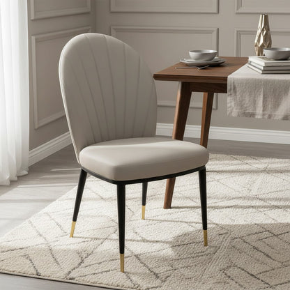 Luxury Etta Beige/Cream Leather Dining Chair With Gold Tip Legs