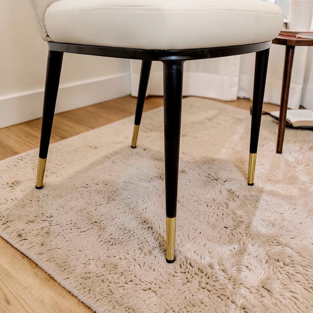 Luxury Etta Beige/Cream Leather Dining Chair With Gold Tip Legs