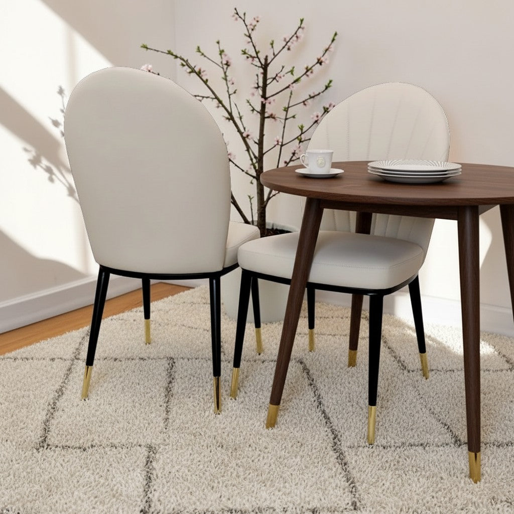 Luxury Etta Beige/Cream Leather Dining Chair With Gold Tip Legs
