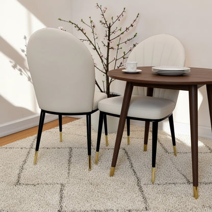 Luxury Etta Beige/Cream Leather Dining Chair With Gold Tip Legs