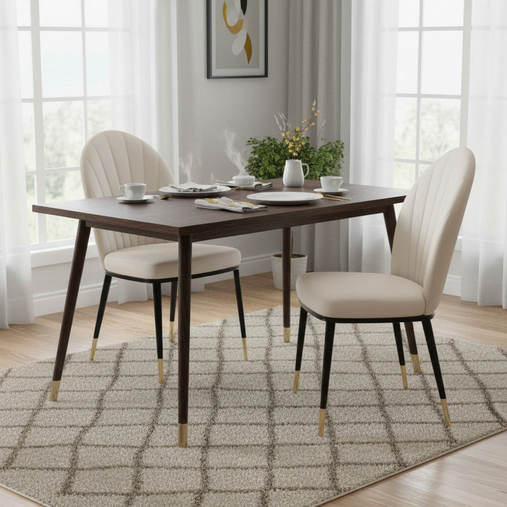 Luxury Etta Beige/Cream Leather Dining Chair With Gold Tip Legs