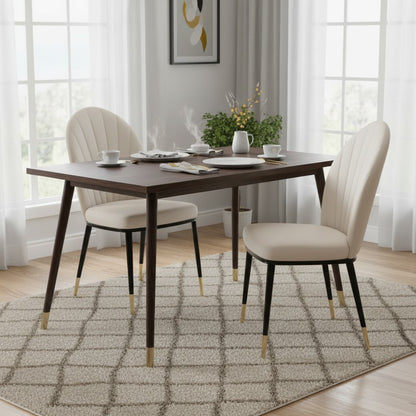 Luxury Etta Beige/Cream Leather Dining Chair With Gold Tip Legs
