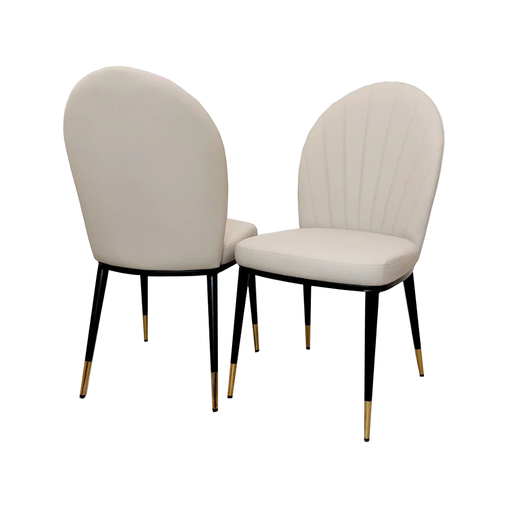 Luxury Etta Beige/Cream Leather Dining Chair With Gold Tip Legs