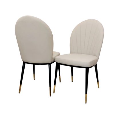 Luxury Etta Beige/Cream Leather Dining Chair With Gold Tip Legs