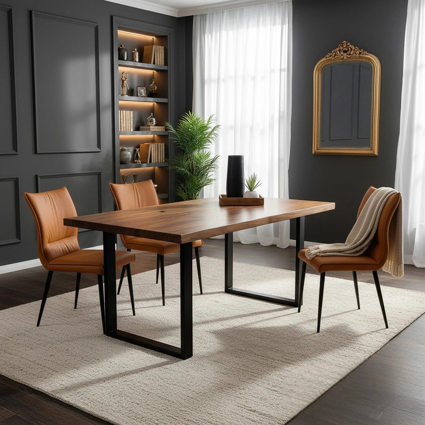 Luxury Folke Leather Dining Chair With Faux Leather And Scandinavian Legs