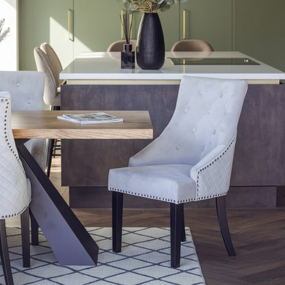Luxury Gunnar Velvet Dining Chair With Studded Quilted Back And Wood Legs